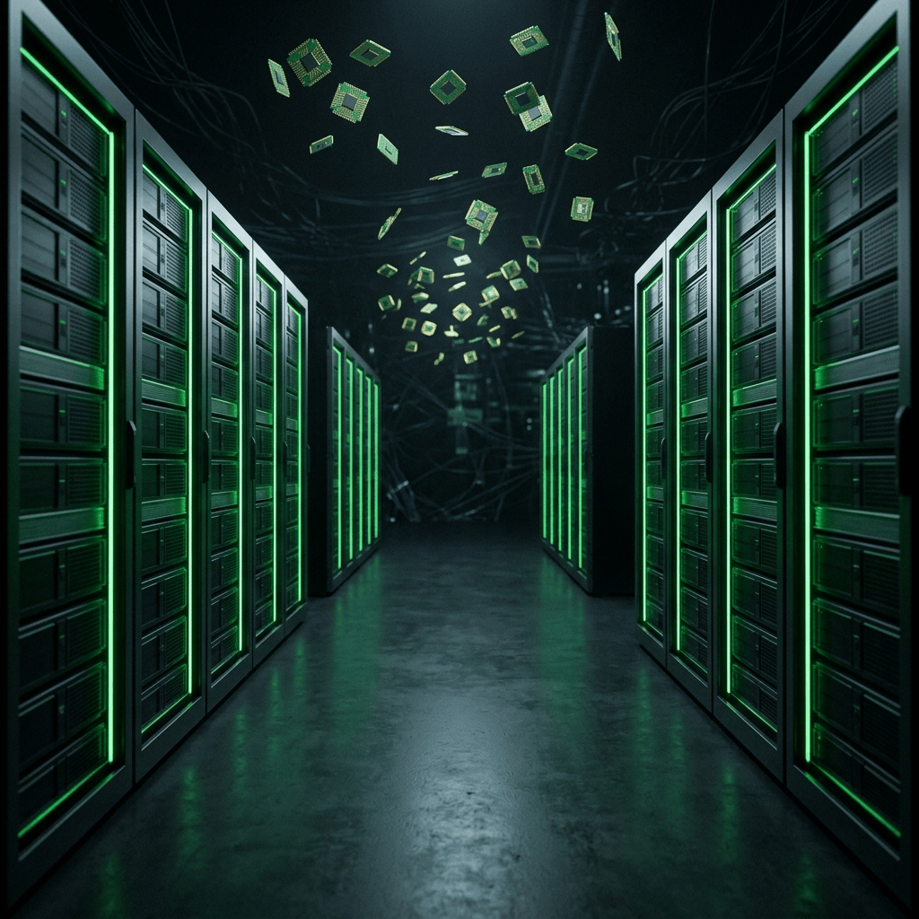 Ilustração de racks de servidores de IA em um data center
