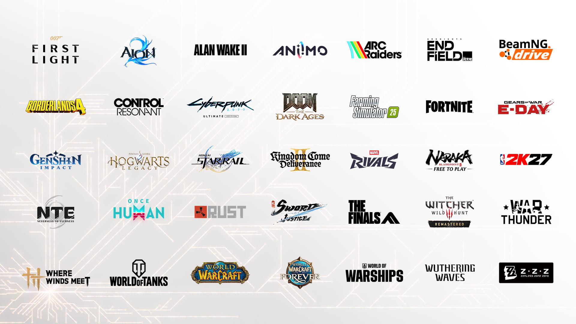 Mural com logotipos de jogos compatíveis com o RTX Spark no lançamento