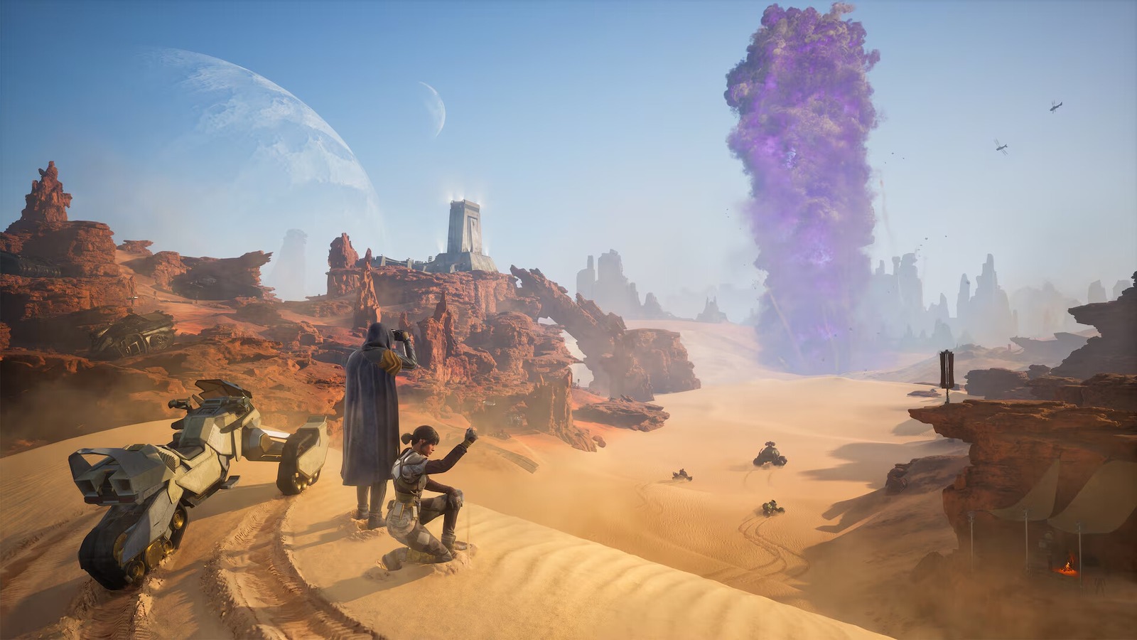 Jogadores observam o deserto de Arrakis em Dune: Awakening
