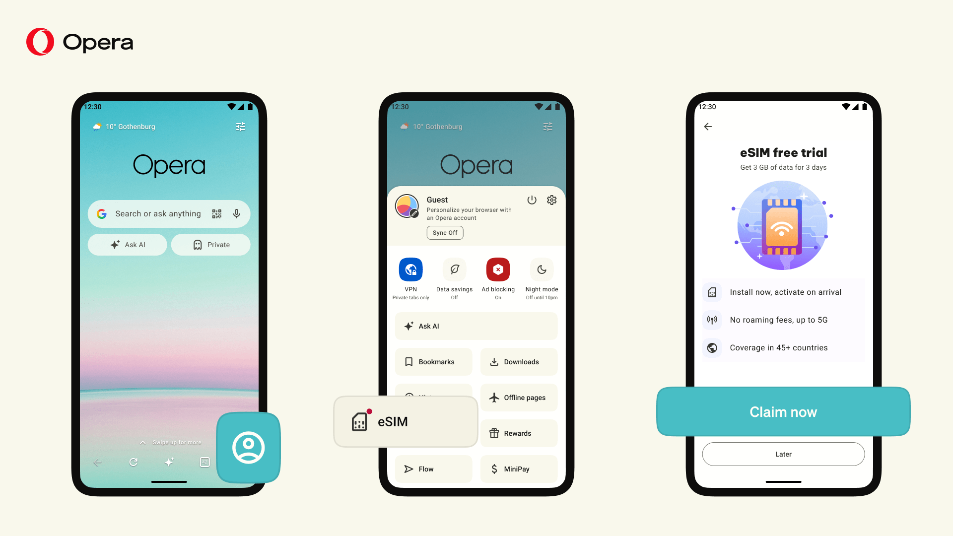 Opera para Android ganha eSIM de viagem com 3 GB grátis em 47 países
