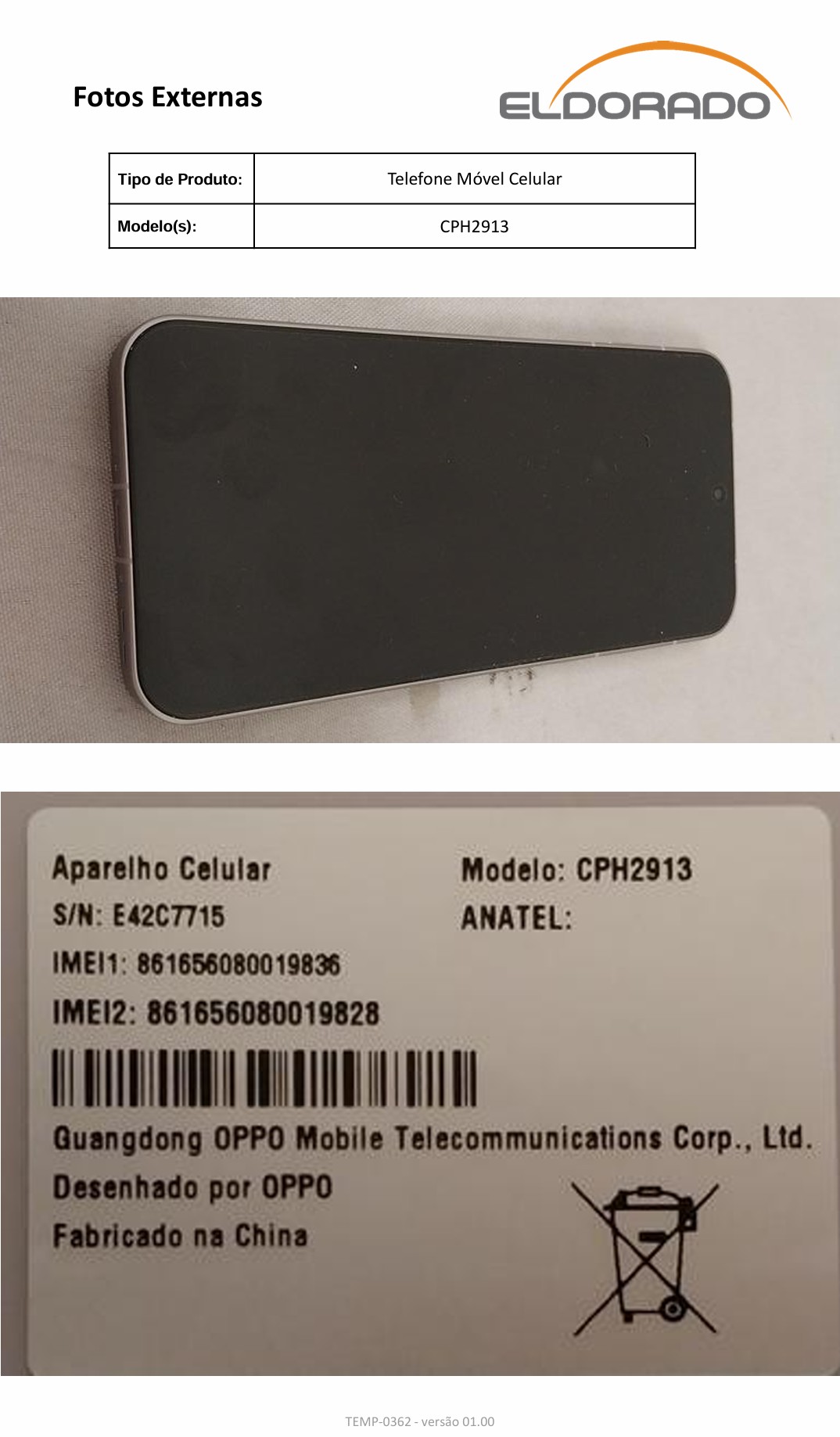 Etiqueta do modelo CPH2913 registrada na certificação