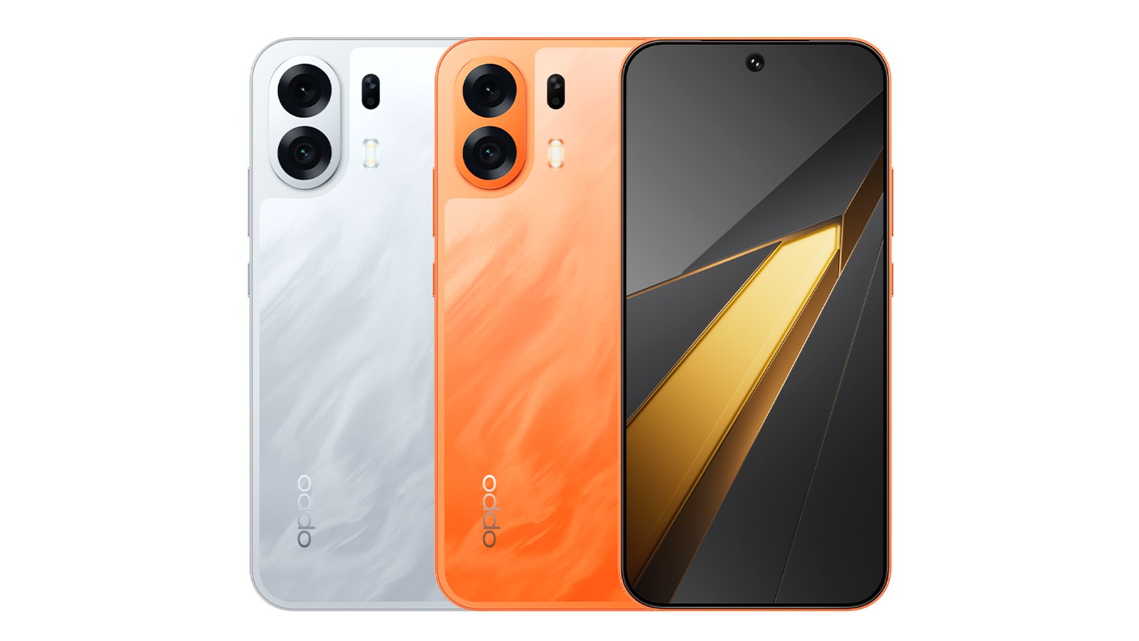 OPPO K14 Plus nas cores branca e laranja