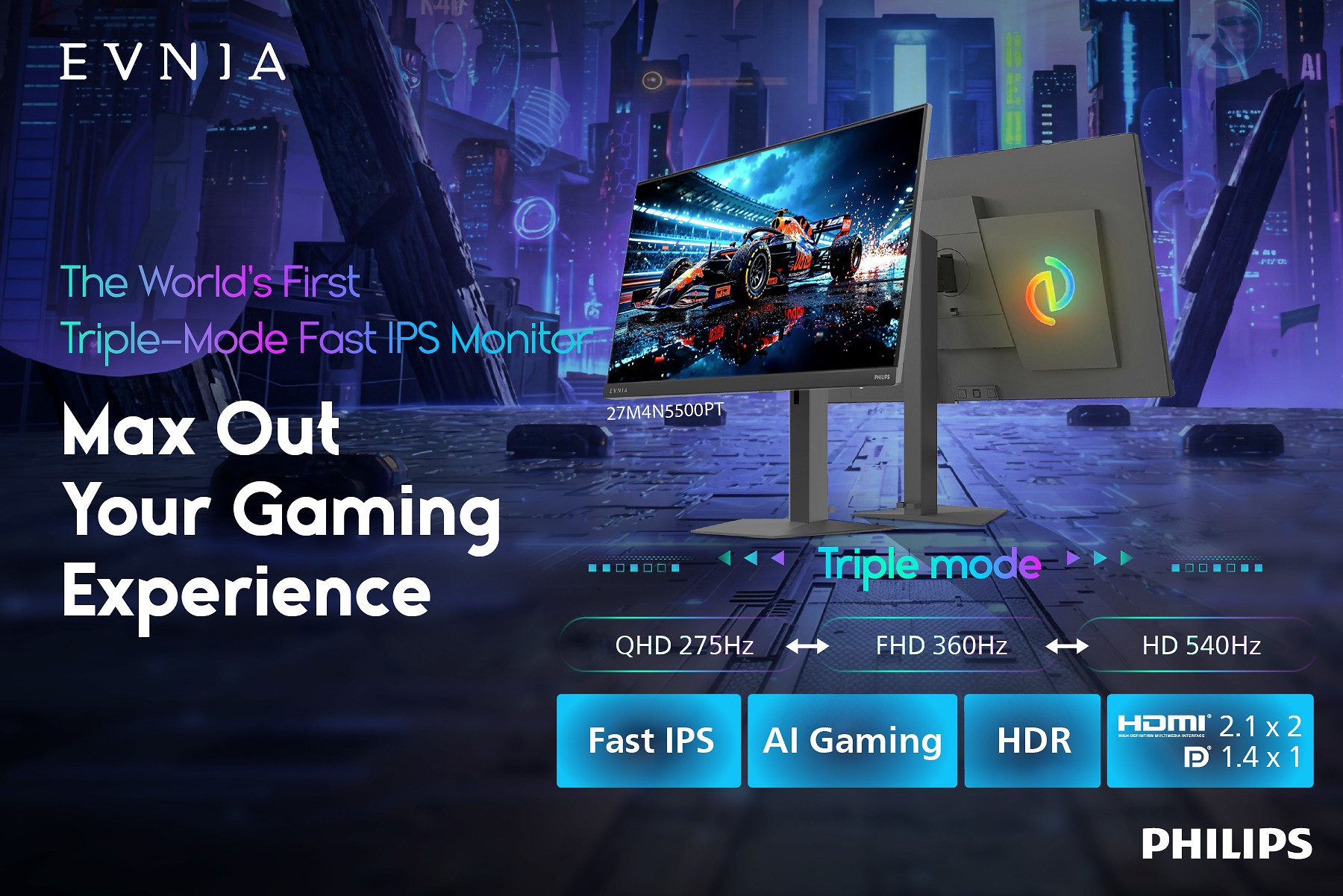 Philips Evnia M4 é monitor Fast IPS com 3 modos e até 540 Hz