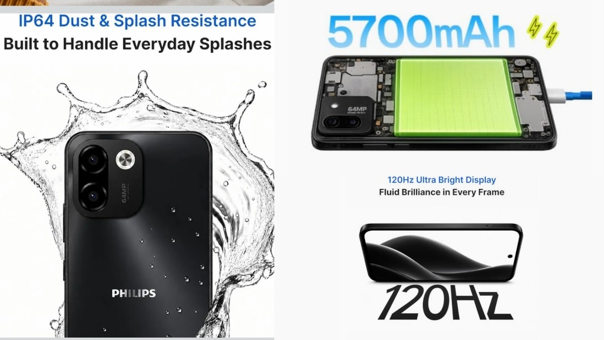Detalhes do Philips S7221 5G: certificação IP64 contra respingos e bateria de 5.700 mAh
