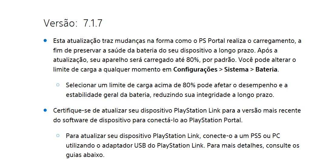 Notas da versão 7.1.7 do PlayStation Portal com o novo limite de carga