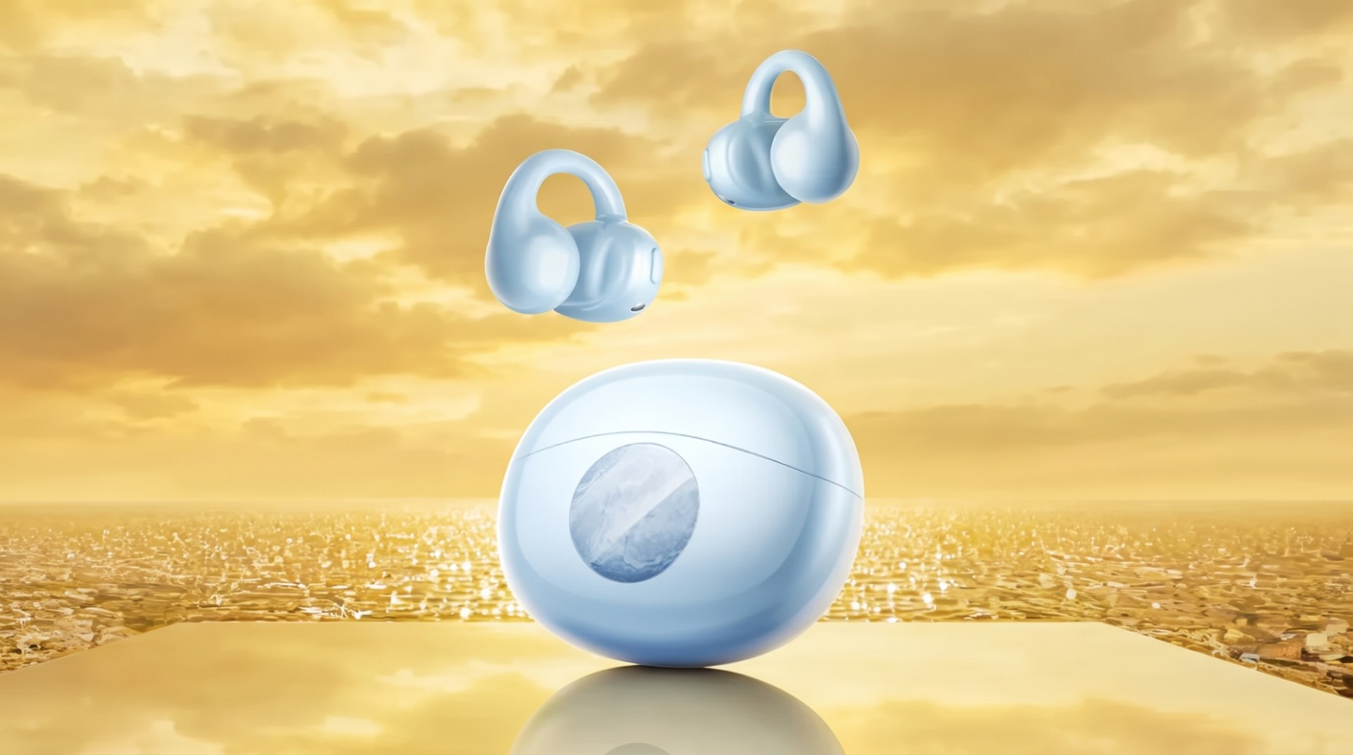 QCY Crossky C50i, fone open-ear de clipe com estojo de carga