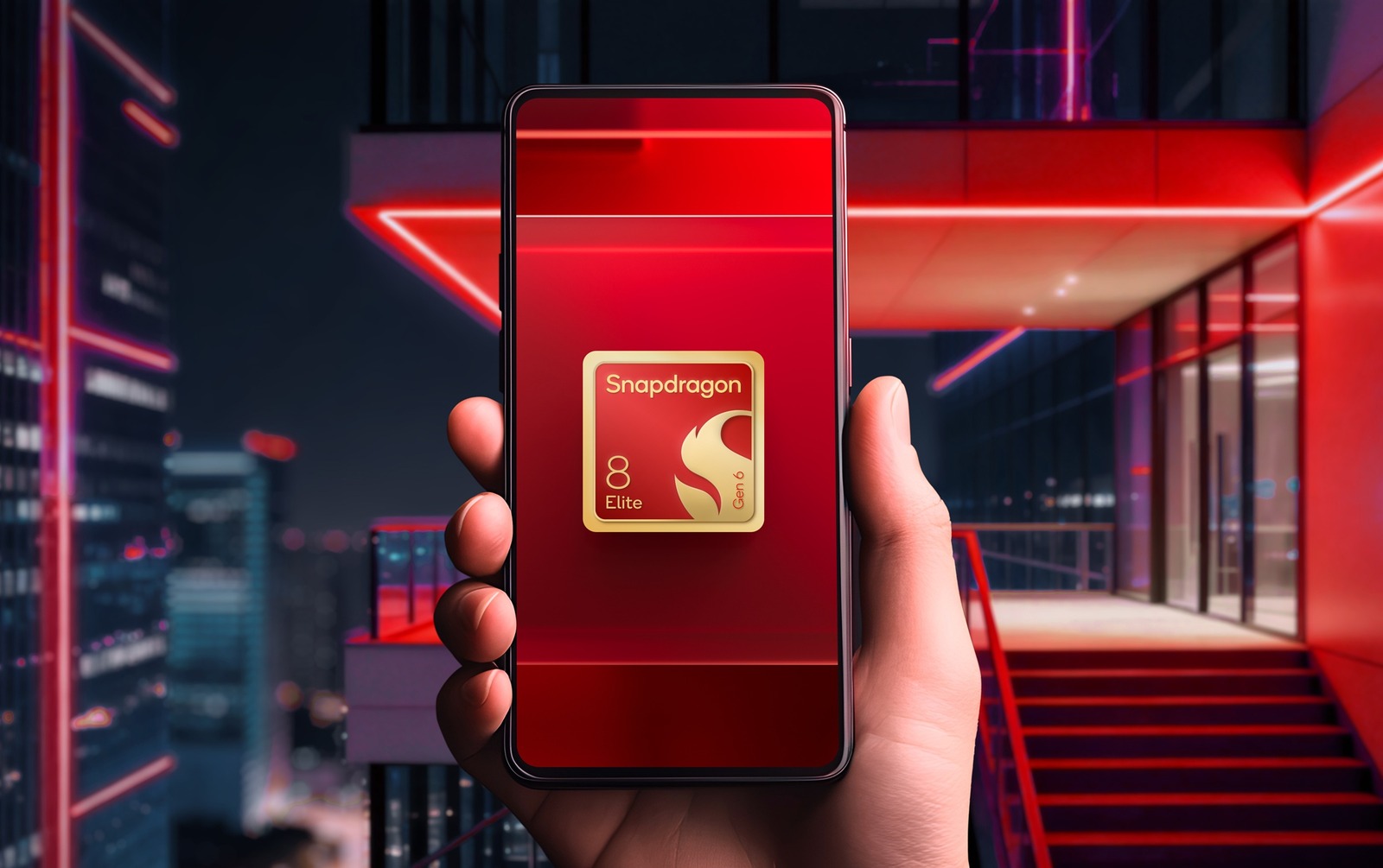 Celular exibindo o selo Snapdragon 8 Elite Gen 6 em material de divulgação da Qualcomm