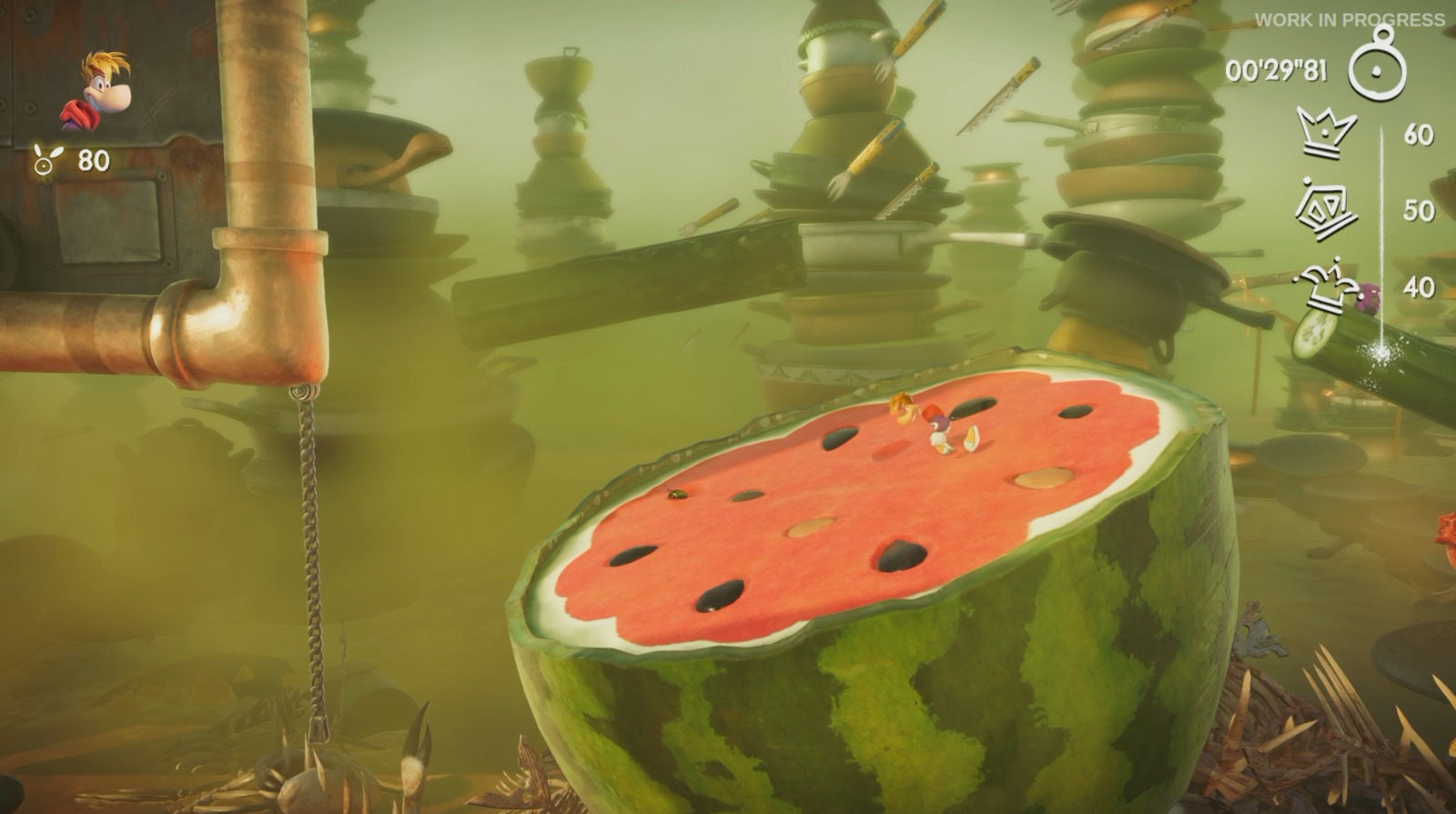 Fase com melancia gigante em Rayman Legends Retold