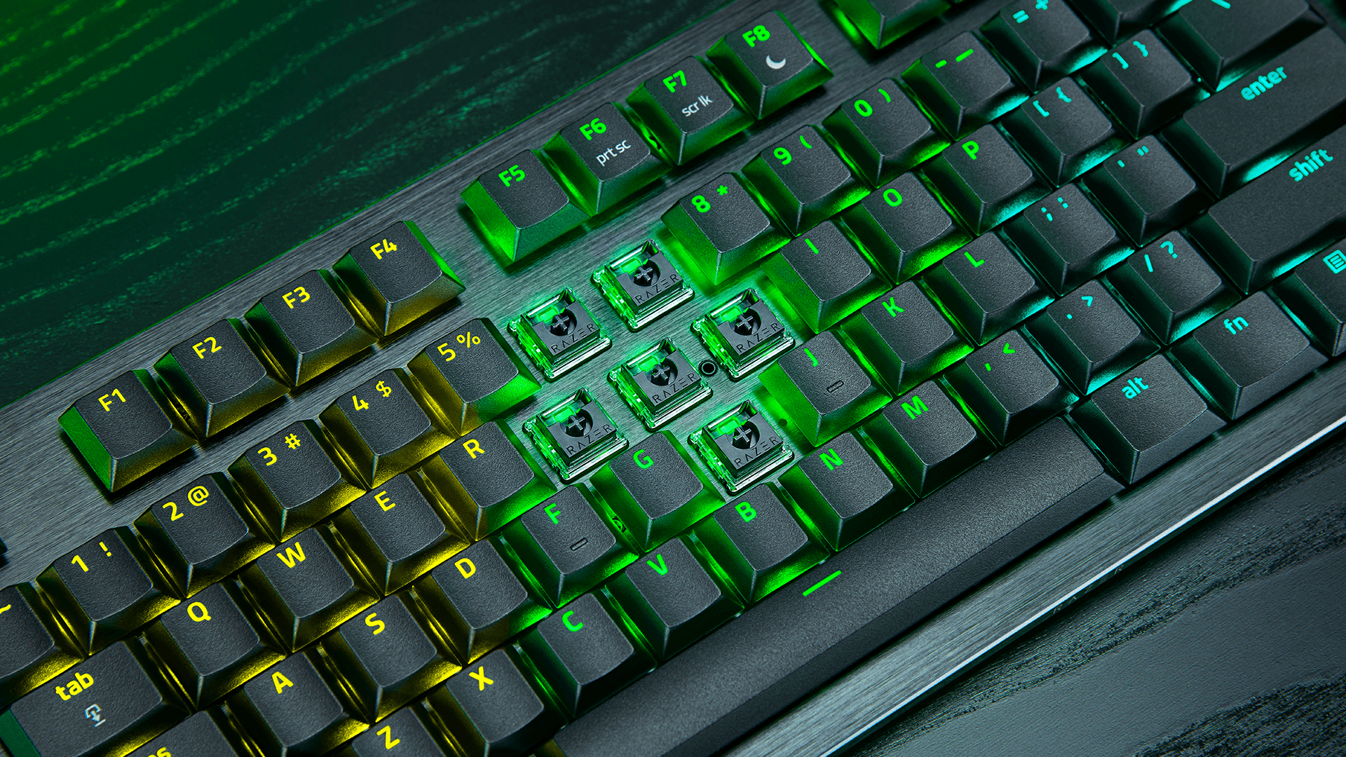 Detalhe dos switches ópticos analógicos da Razer