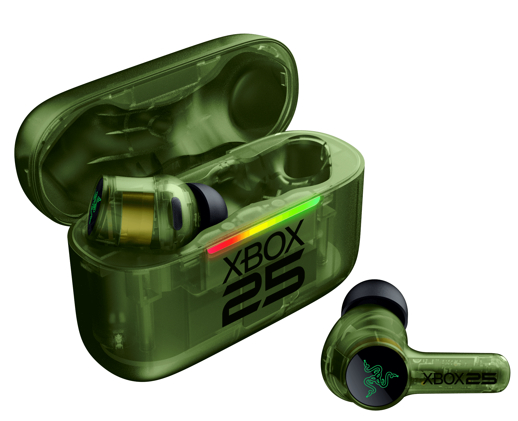 Fone de ouvido Razer HammerHead V3 X HyperSpeed translúcido da coleção de 25 anos do Xbox