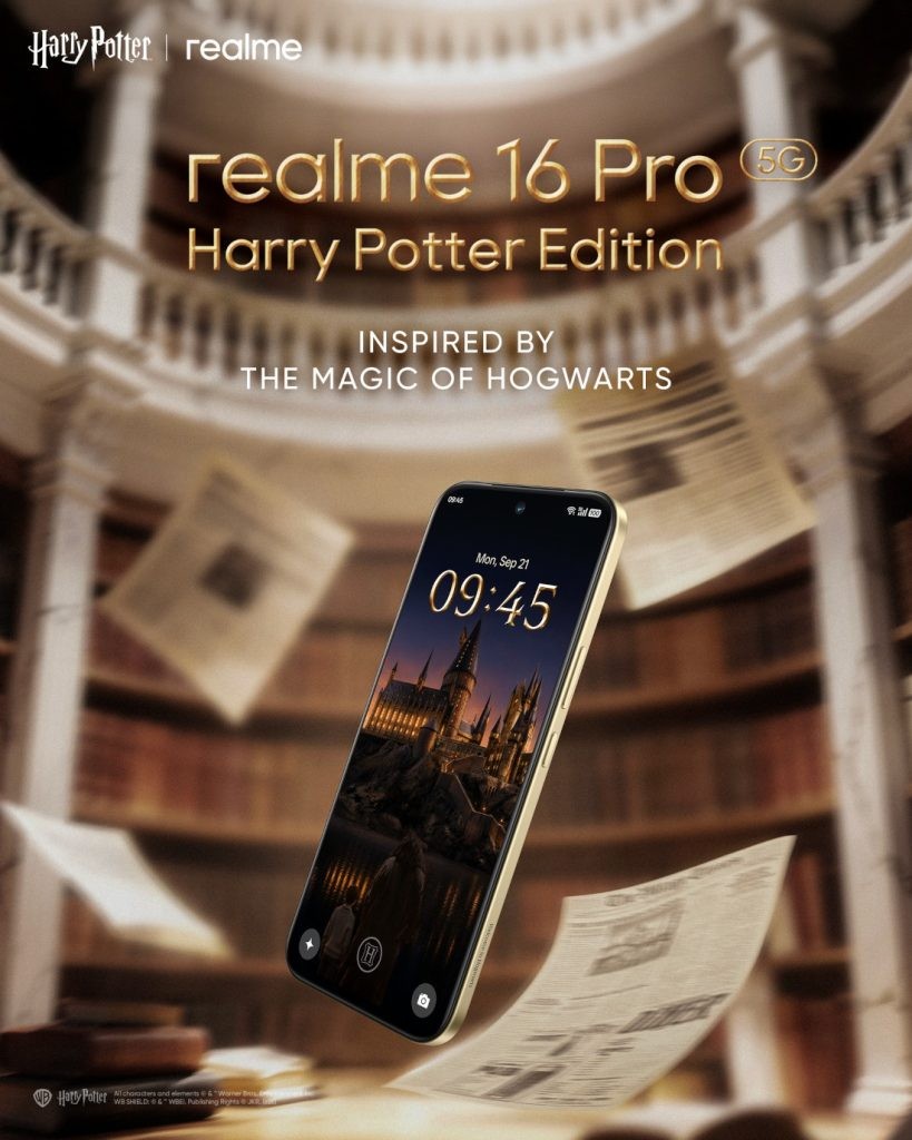 Teaser oficial do Realme 16 Pro Harry Potter Edition com tema de Hogwarts na tela