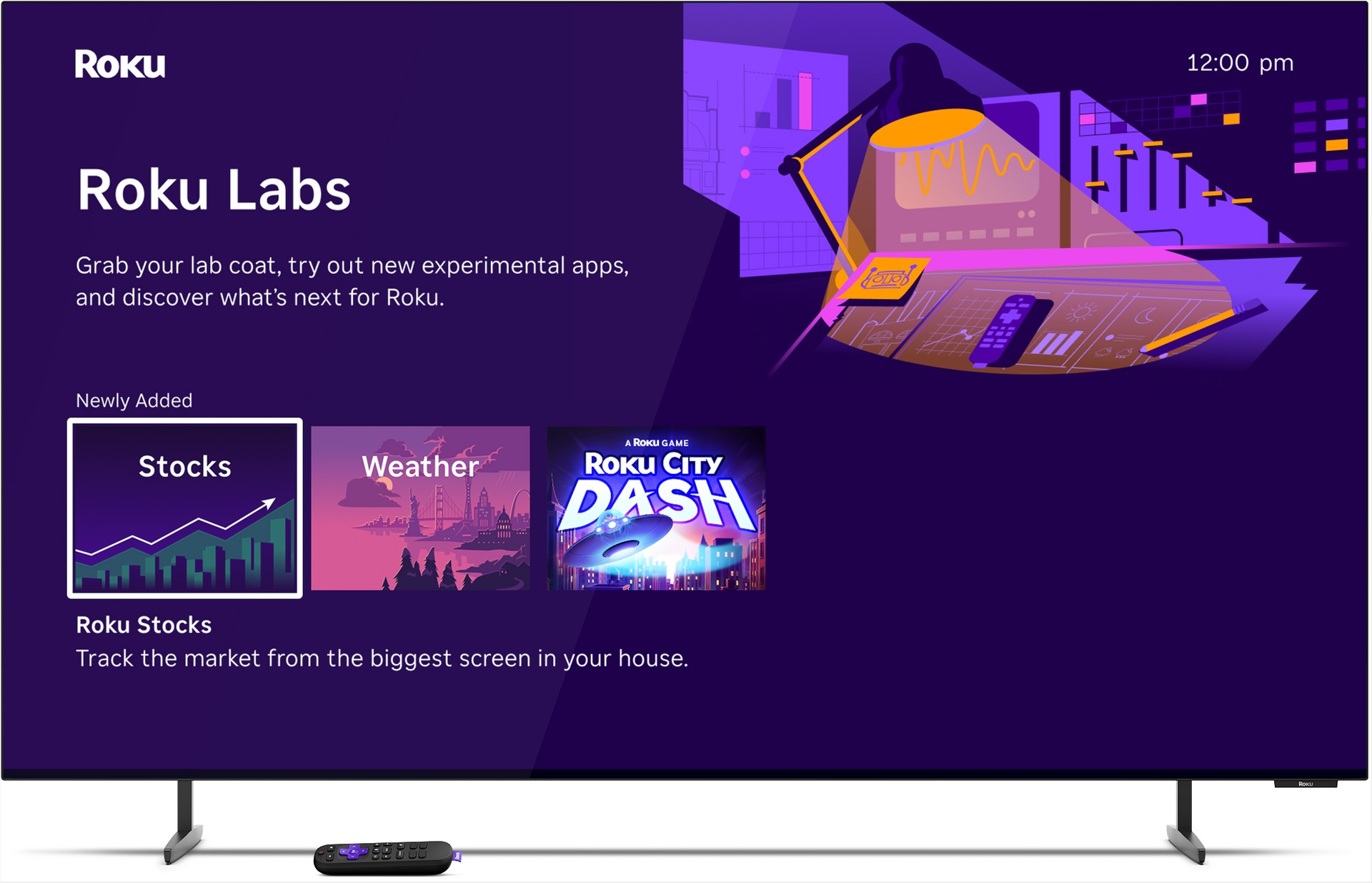 Nova tela inicial do Roku com recomendações e previsão do tempo