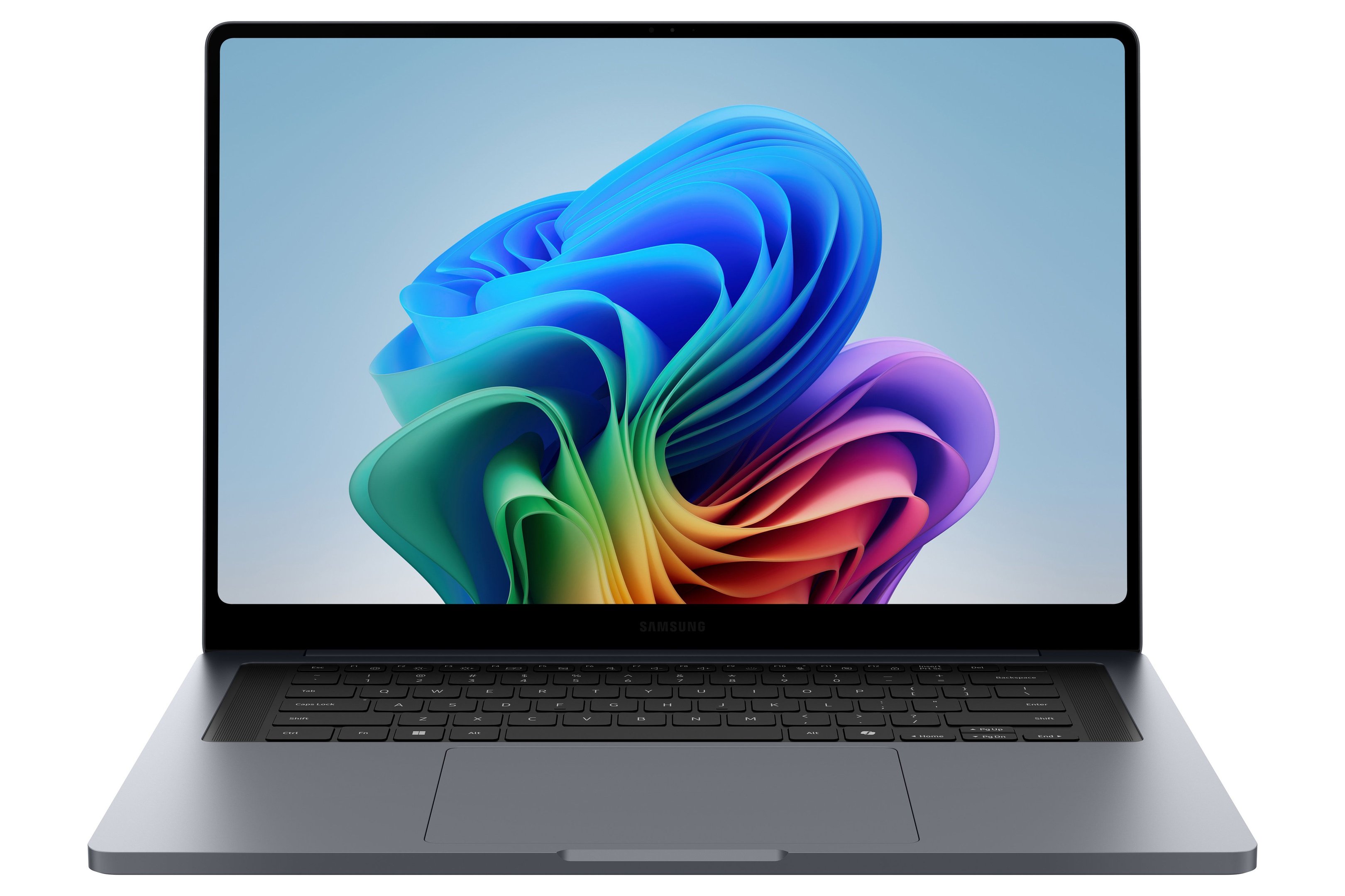 Galaxy Book 6 Ultra na cor cinza, visto de frente