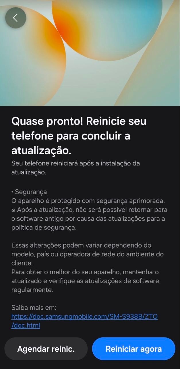 Tela de instalação do patch de agosto de 2026 no Galaxy S25 Ultra