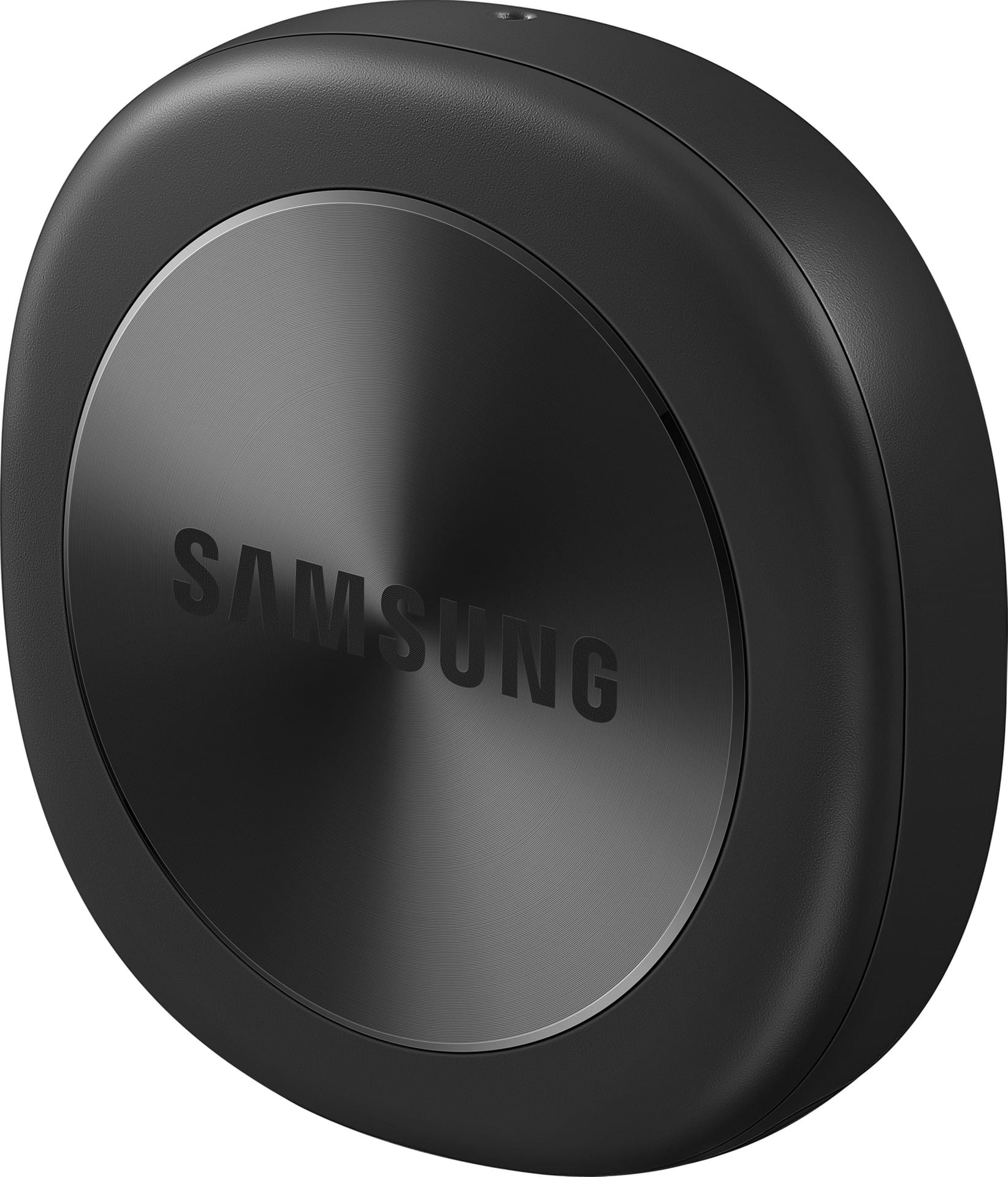 Render do Galaxy SmartTag 3 em preto, com botão metálico central