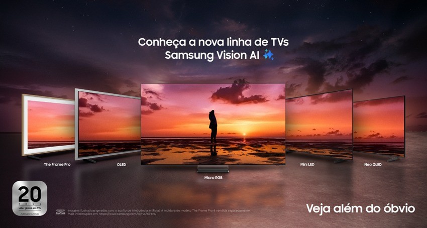Linha Samsung Vision AI 2026 com The Frame Pro, OLED, Micro RGB, Mini LED e Neo QLED