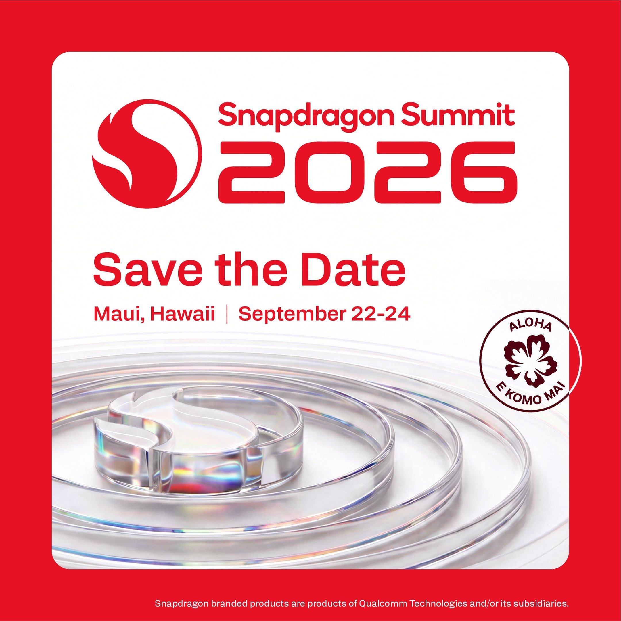 Arte oficial do Snapdragon Summit 2026, marcado para 22 a 24 de setembro em Maui