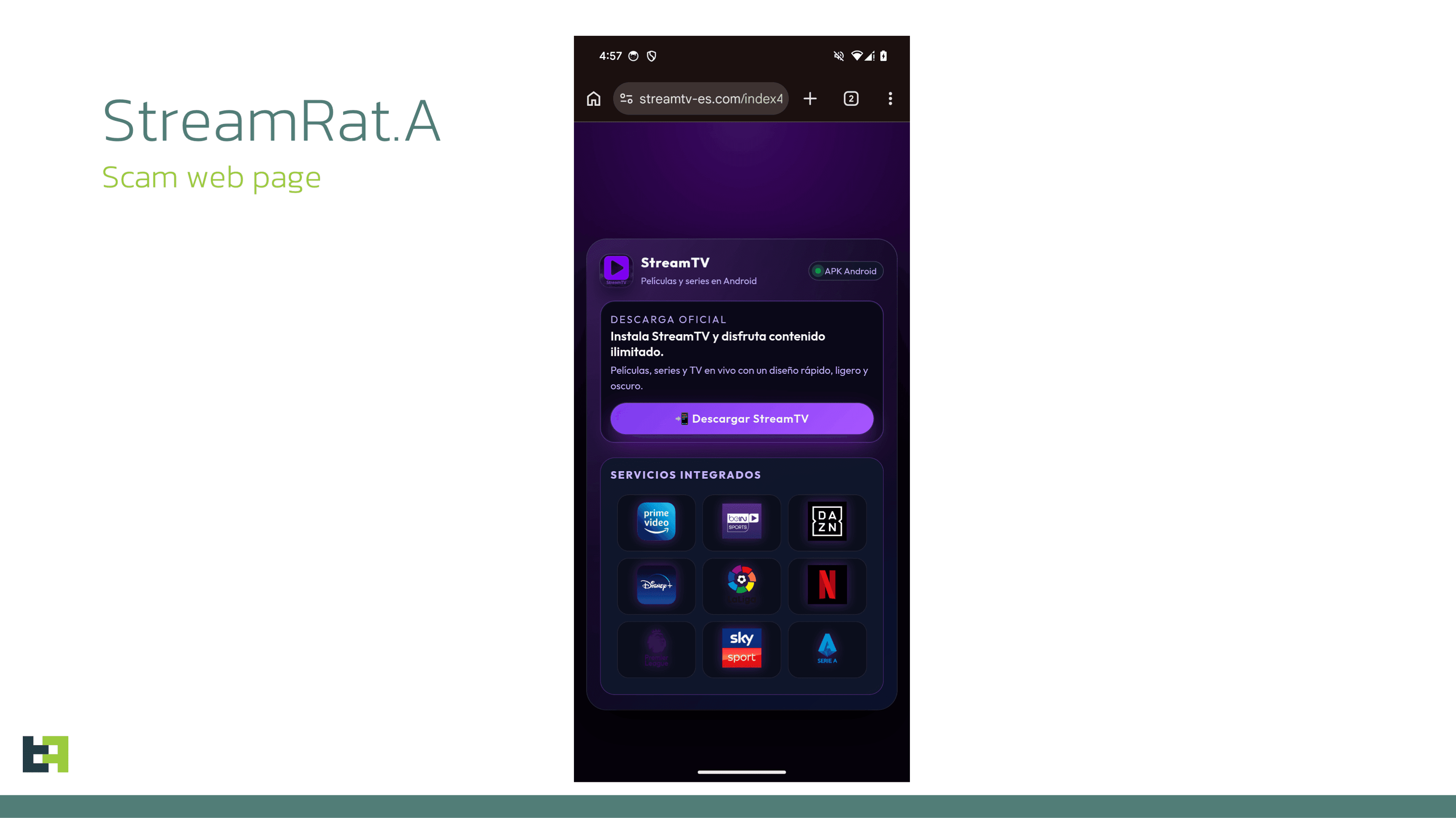 Sobreposição falsa exibida pelo StreamRat sobre aplicativos legítimos