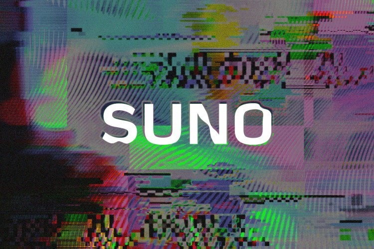 Logotipo da Suno sobre fundo com efeito de distorção digital