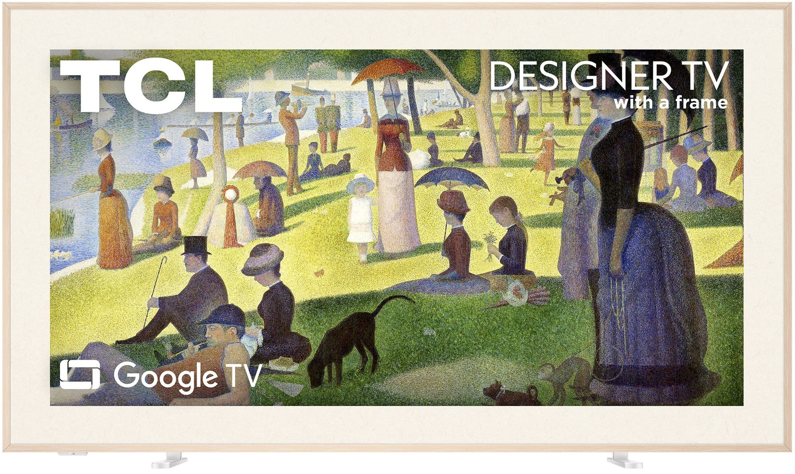 TCL Designer TV com moldura clara exibindo pintura