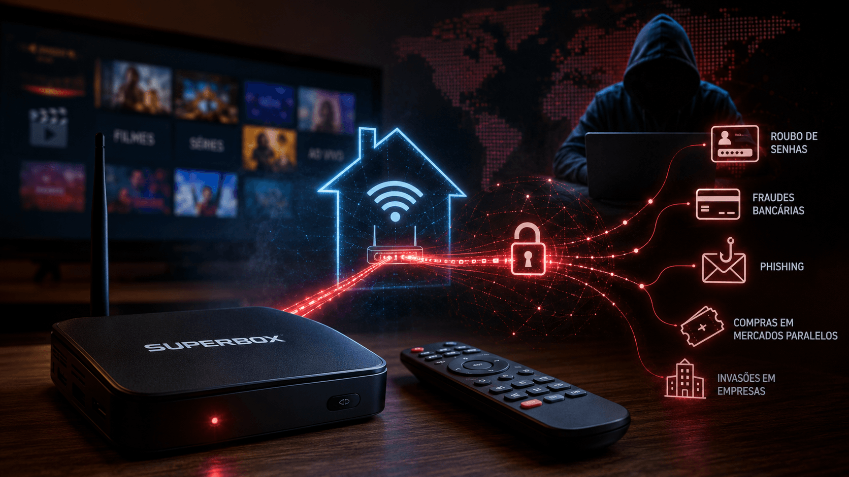 TV box pirata transforma sua internet em rota de crimes: relatórios expõem SuperBox e apps de canais grátis