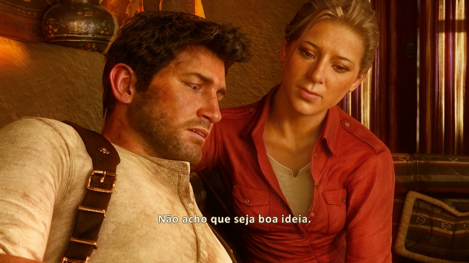 Nathan e Elena em cena de Uncharted 4