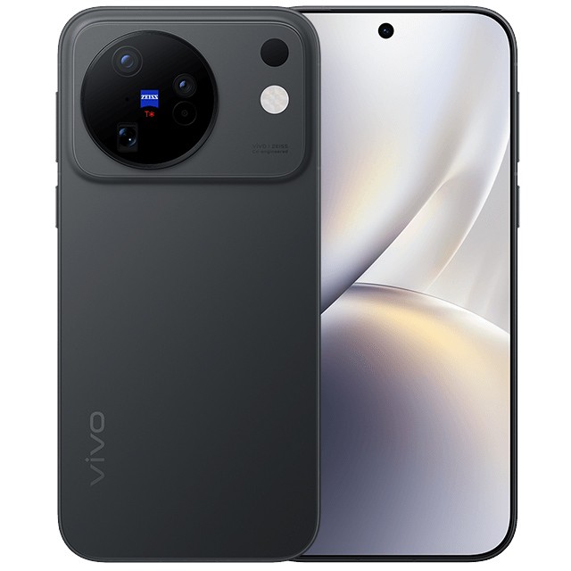 Vivo X500 Pro Max em preto e dourado visto por trás e pela frente