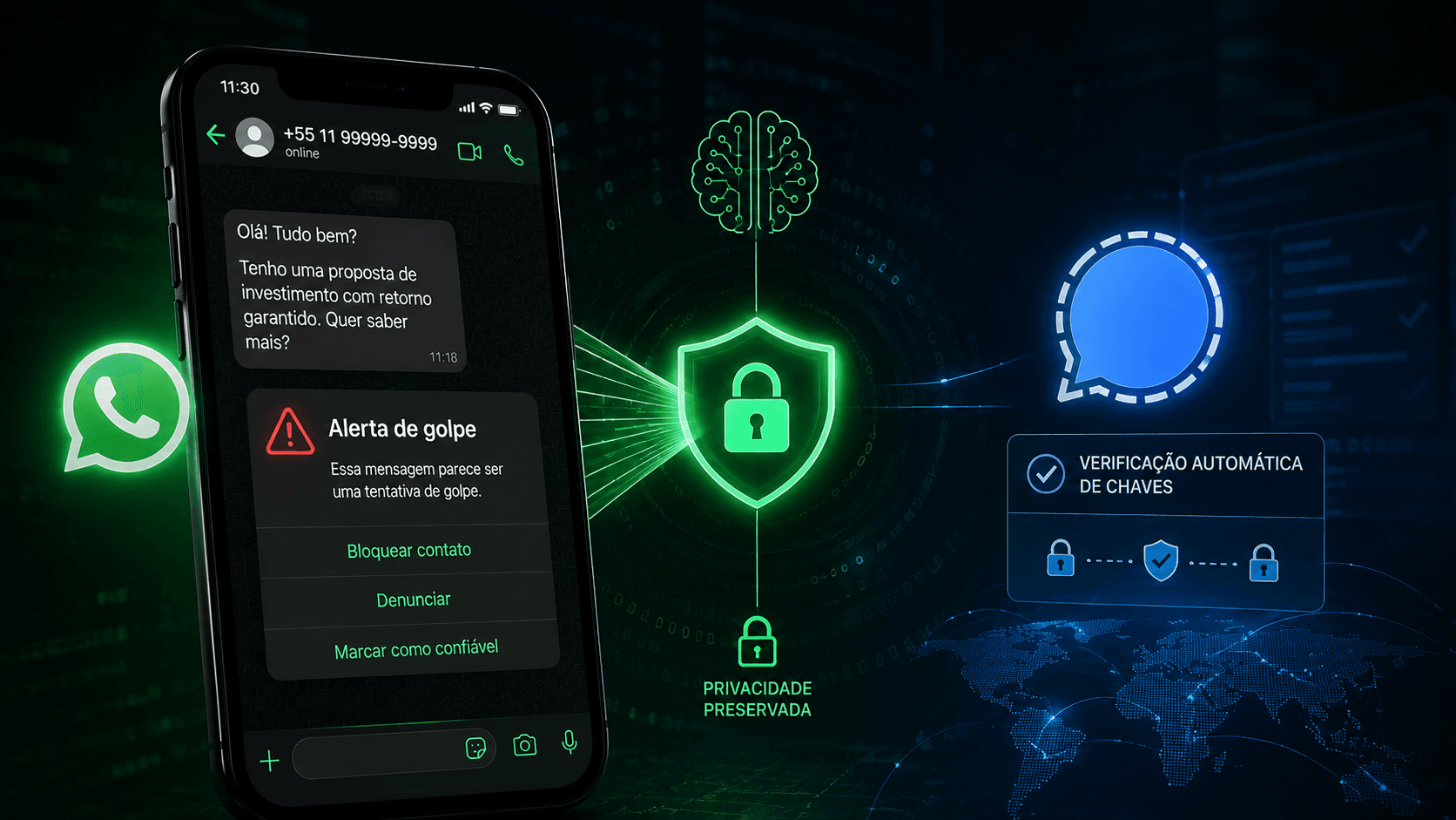 WhatsApp testa 'Alerta de Golpe': IA no celular detecta fraudes sem quebrar criptografia