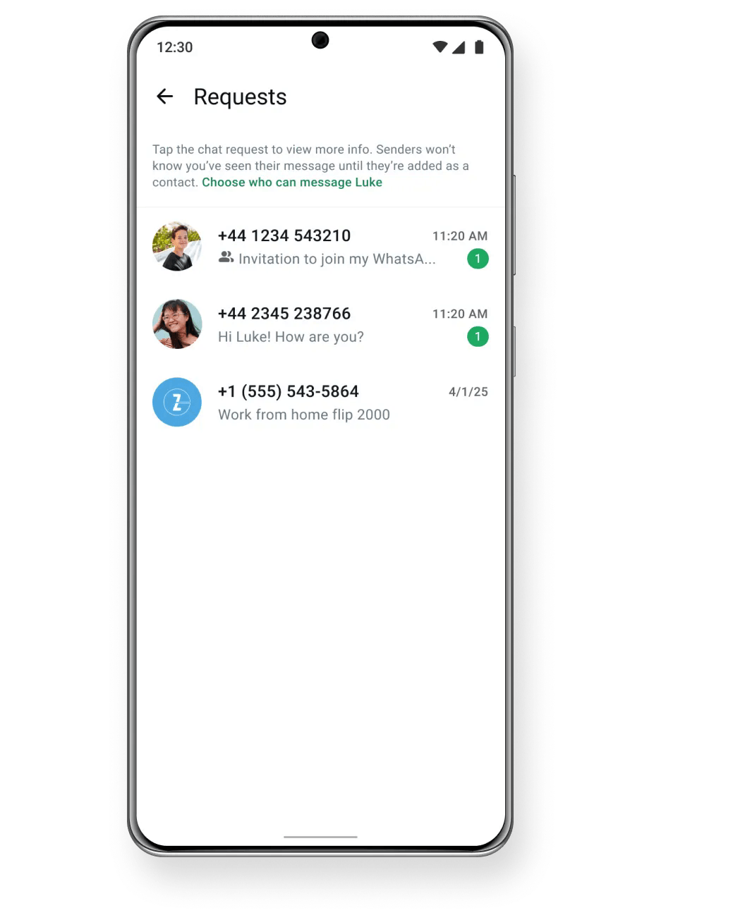 Tela do WhatsApp para configurar os controles parentais de uma conta adolescente