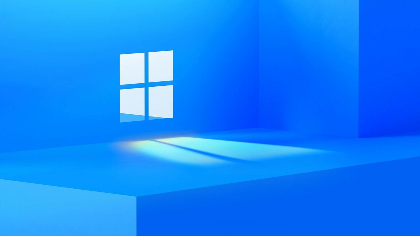 Papel de parede padrão do Windows 11, com o logo em azul