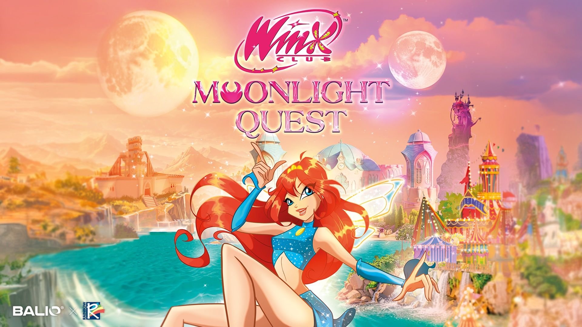 Arte oficial de Winx Club: Moonlight Quest, com Bloom em frente à Dimensão Mágica