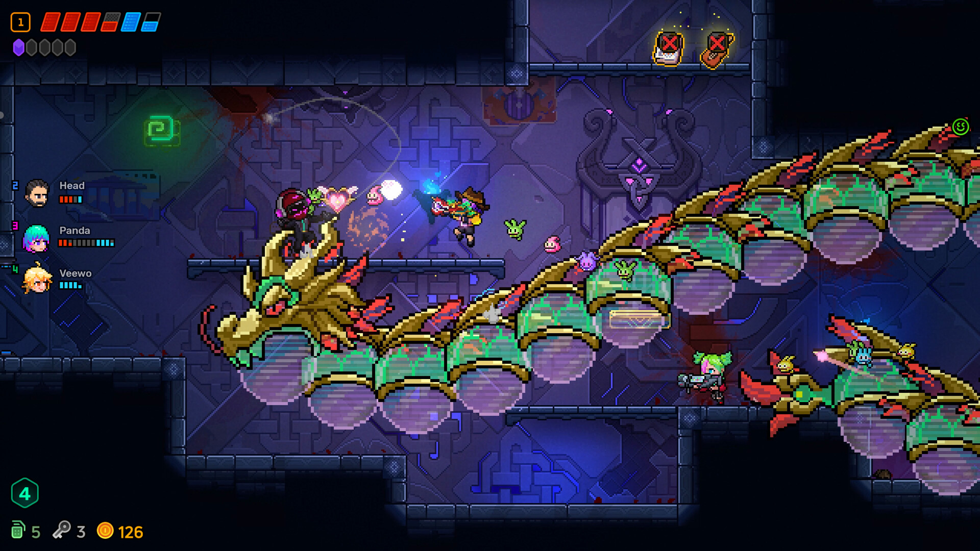 Combate contra um dragão em Neon Abyss 2