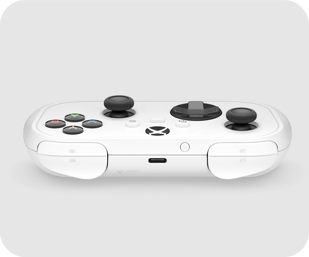 Controle Xbox Nano branco visto de frente