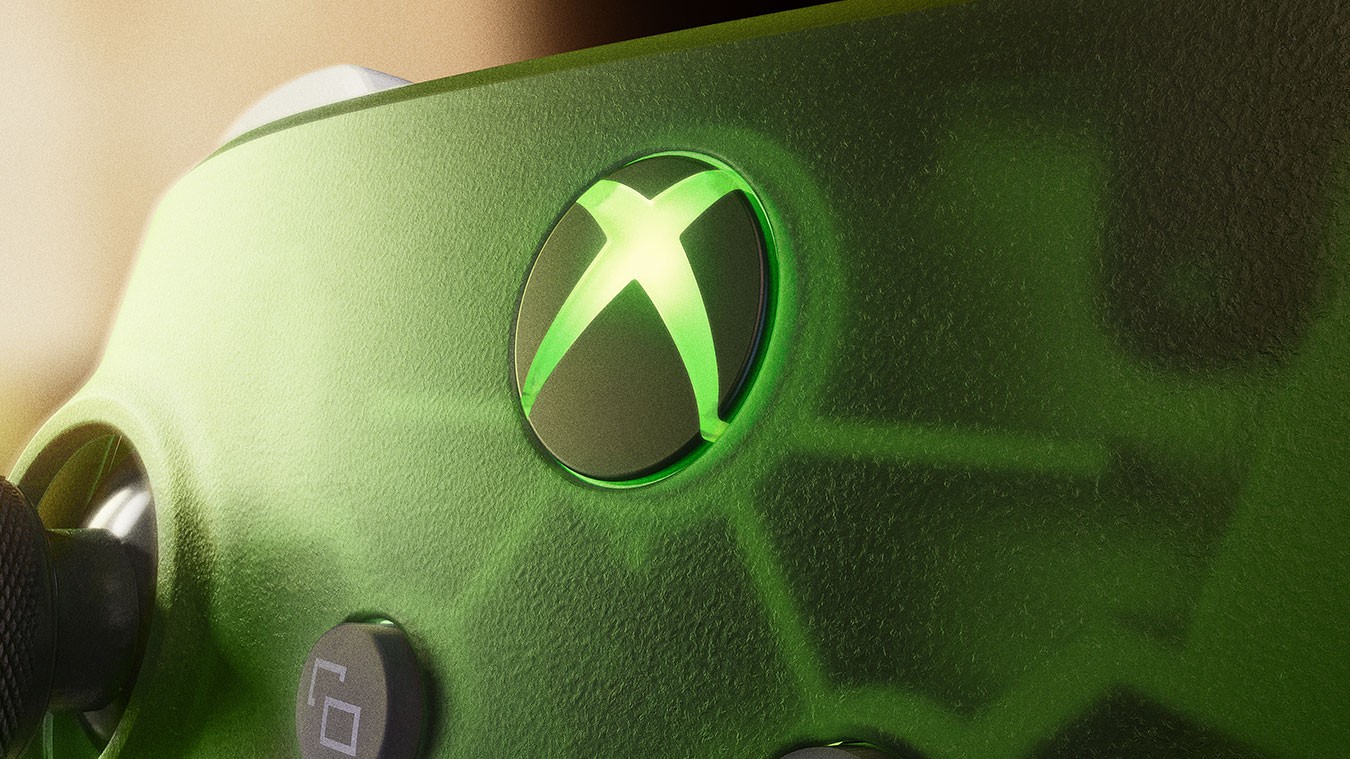 Controle do Xbox com o botão central aceso em verde