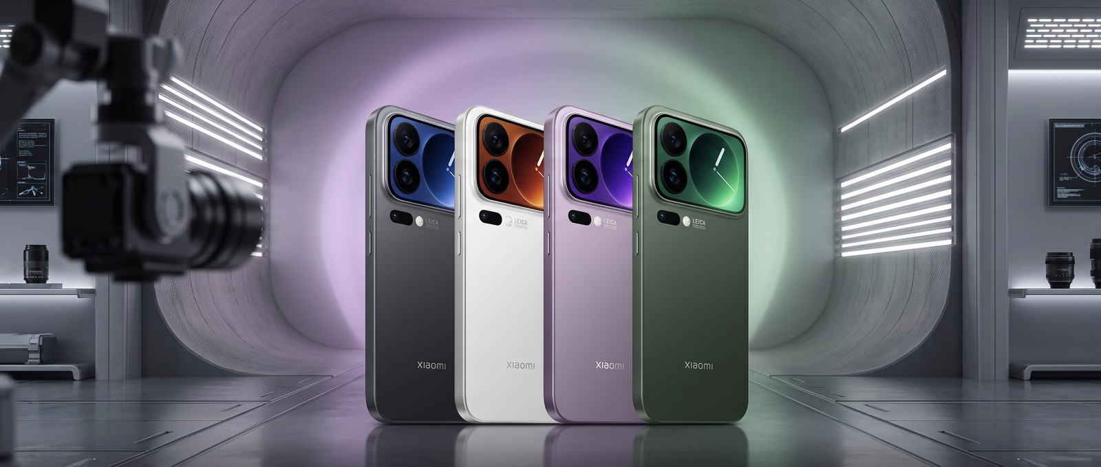 Xiaomi 17 Pro nas quatro cores, com o display traseiro ao lado das câmeras