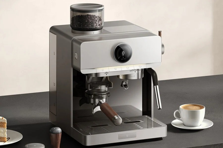 Painel da cafeteira Mijia com moedor integrado e porta-filtro