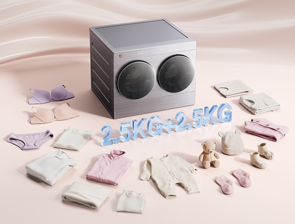 Divulgação da Mijia Mini mostrando a divisão de 2,5 kg + 2,5 kg