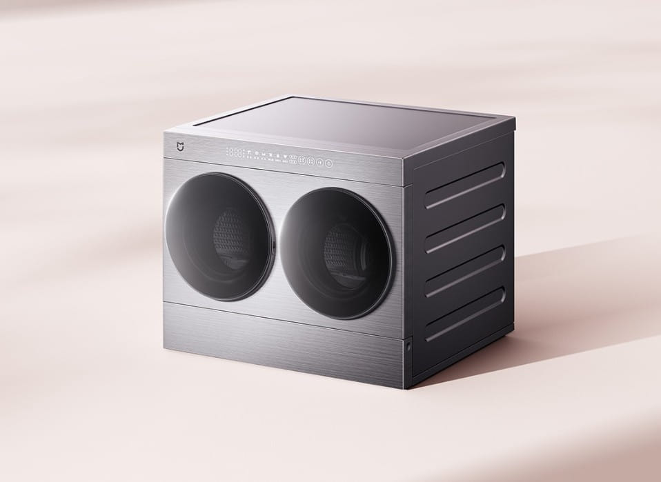 Mijia Mini Twin-Tub vista em ângulo, com acabamento em metal escovado
