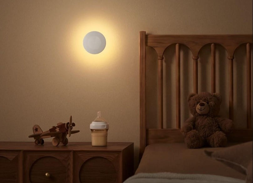 Mijia Night Light 4 instalada na parede de um quarto infantil