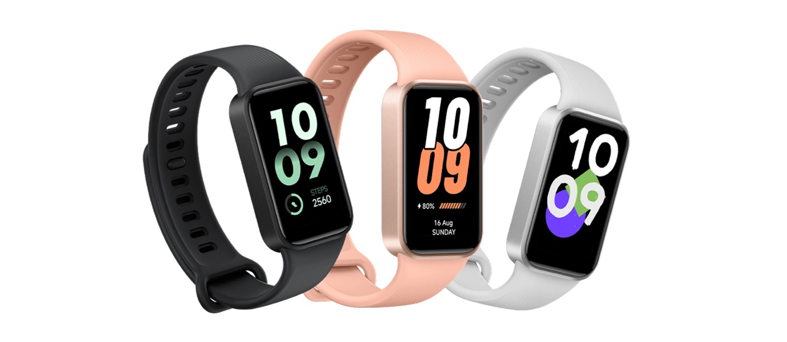 As três cores da Xiaomi Smart Band 11 Active: preto, rosa e cinza