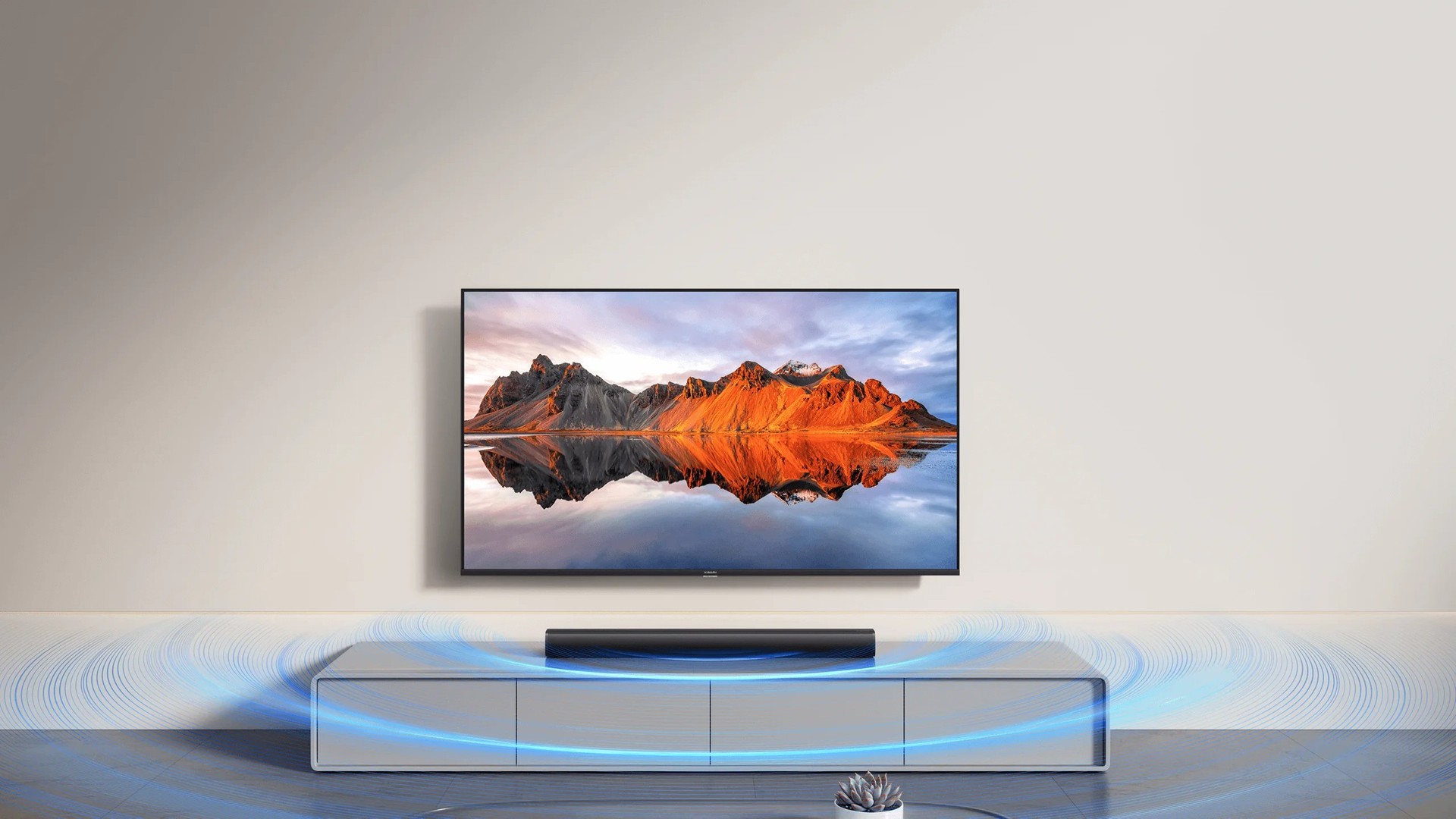 Xiaomi Soundbar instalada abaixo de uma TV na sala