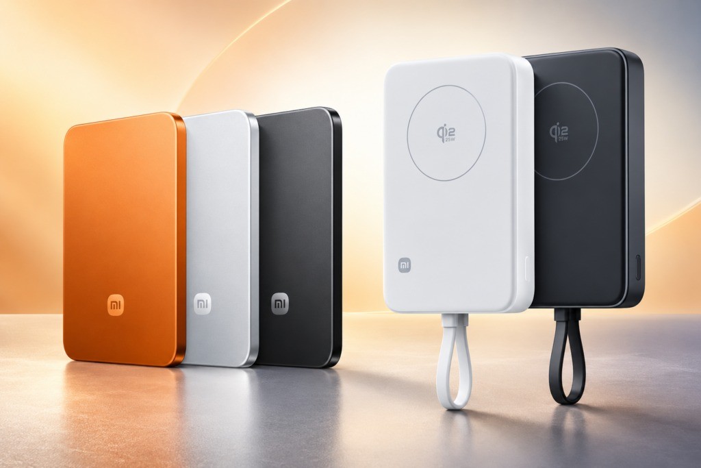 Os modelos magnéticos da linha UltraThin, nas cores laranja, prata e preto, ao lado da versão com cabo embutido